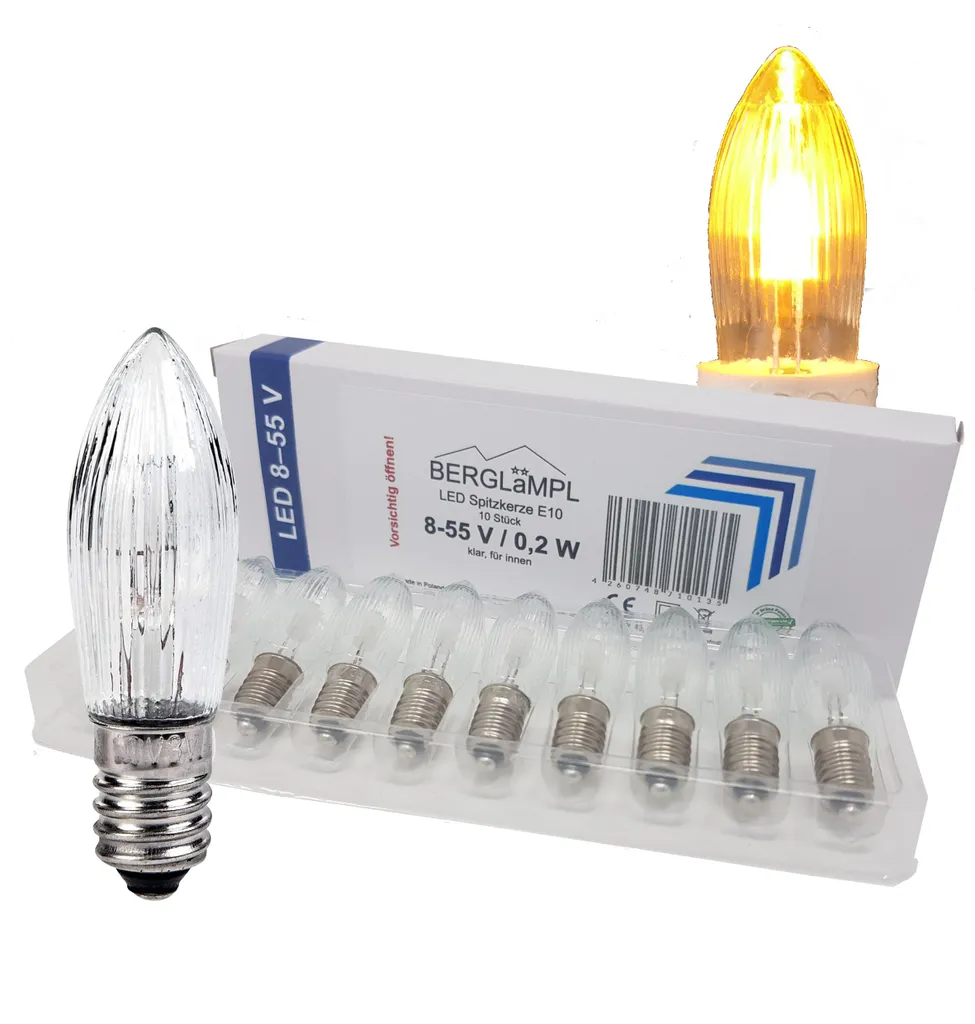 10 St. E10 LED-Ersatzlampen Glühbirnen Topkerze Für Lichterkette 8V-55V/0.2W