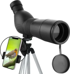 LMJK Spektiv 20-60x60 Zoom Inkl. Handyhalterung Und Vollwertigem Stativ, Hochauflösendes Zoomteleskop Für Vogelbeobachtung, Schießen Bzw. Jagd, Schwarz