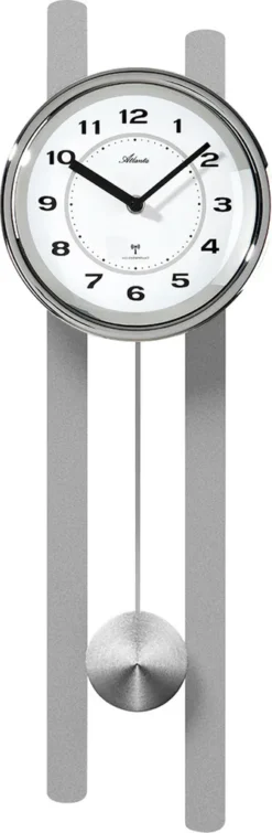 Atlanta 5105/19 Wanduhr Funk Funkwanduhr Mit Pendel Silbern Pendeluhr