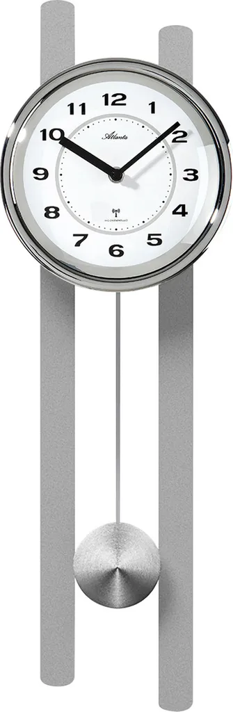 Atlanta 5105/19 Wanduhr Funk Funkwanduhr Mit Pendel Silbern Pendeluhr