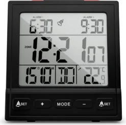 Mebus Funk-Wecker Mit Thermometer / Funk-Uhr / Automatische Einstellung Von Sommer-und Winterzeit / Zwei Weckzeiten / Farbe: Schwarz / Modell: 25581