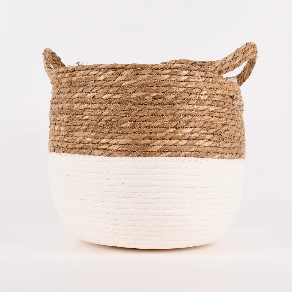 Korb Aus Seegras Zweifarbig Rund Mit Henkeln Natur Weiß Verschiedene Größen, Motiv/Größe:Mittel - Image 2