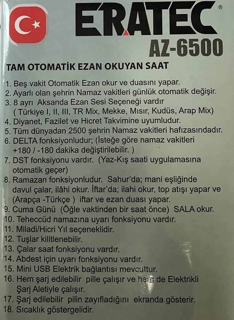 ERA-TEC AZ-6500 Ezan Saati, Gebetsuhr, Azan Clock - Weiß - Image 4