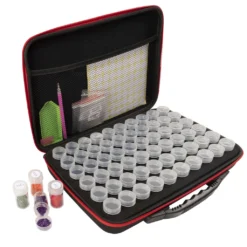 Crafts&Co® Diamond Painting Aufbewahrungsbox 124 Teilig | Rot | Diamant Malerei Organizer Set | 60 Sortierkasten Und Diamantmalstift | Zubehör Set