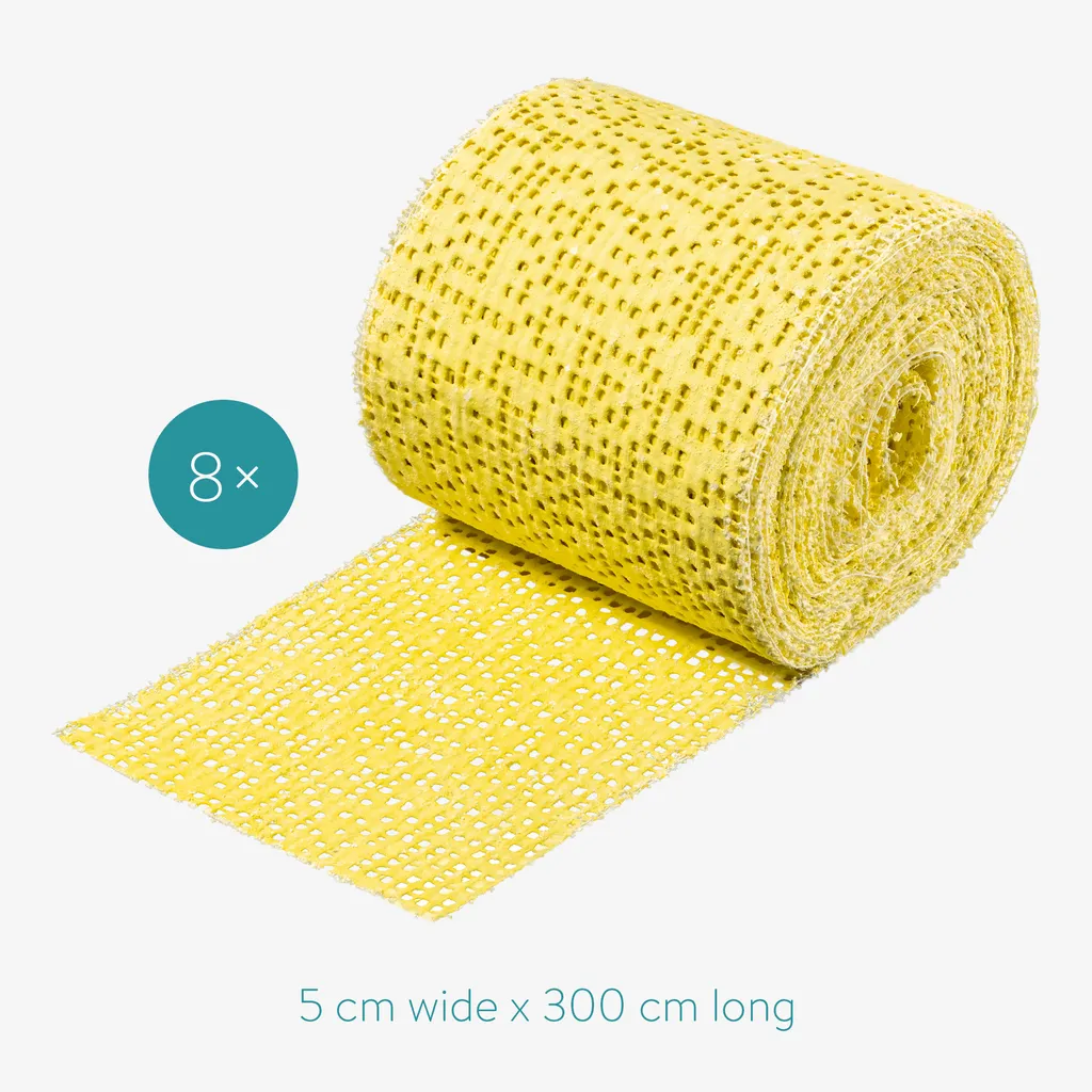 Navaris 8x Babybauch Gipsbinden - Gipsabdruck Binden Set 5 X 300cm - Gips Abdruck Bandagen Zum Basteln - Gipsbänder Für Baby Bauch - Gelb - Image 4
