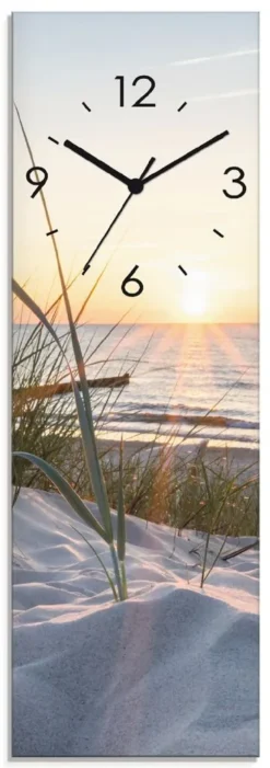 ARTland Glas Wanduhr Quarzuhr - Schwarzer Zeiger Ostseestrand Größe: 20x60 Cm