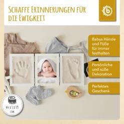 Bieco Set Für Gipsabdruck Baby Hand Und Fuß | Komplettes Baby Abdruckset Mit 3D Bilderrahmen Aus Holz | Bilder Set Mit Rahmen Für Handabdruck Baby | Gibsabdruckset Hände | Set Fußabdruck Baby