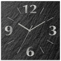 ARTland Wanduhr Auf Alu Quarzuhr - Silberne Zeiger Schieferoptik Größe: 30x30 Cm