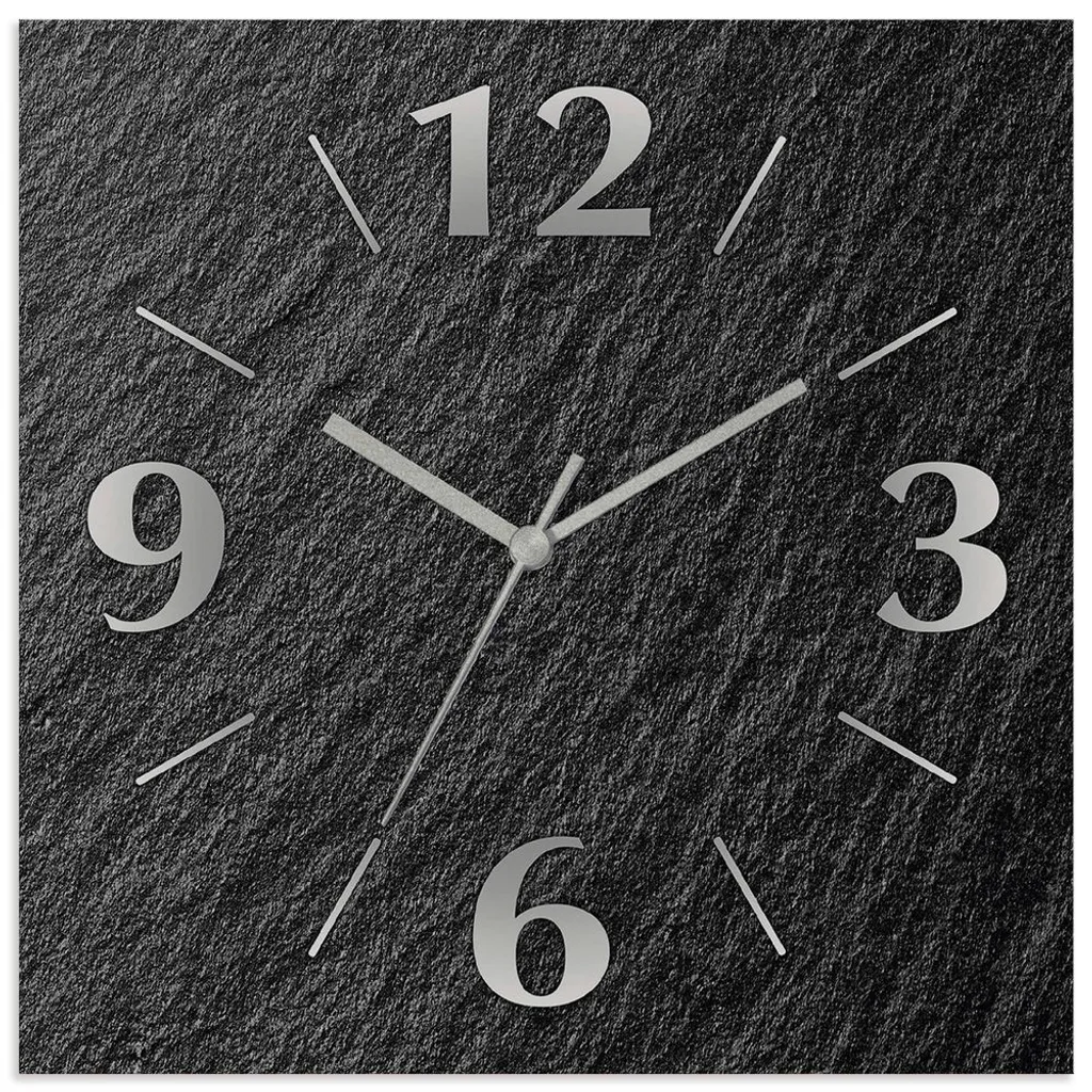 ARTland Wanduhr Auf Alu Quarzuhr - Silberne Zeiger Schieferoptik Größe: 30x30 Cm