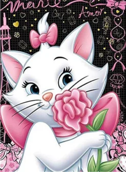 5D Diamond Painting - Die Niedliche Katze Mit Blume - 40x50 Cm - Ohne Rahmen