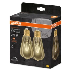OSRAM 1906 Vintage Edition Für E27-Sockel, Goldenes Glas ,Warmweiß (2400K), 725 Lumen, Ersatz Für Herkömmliche 55W-Leuchtmittel, Dimmbar, 2-er Pack