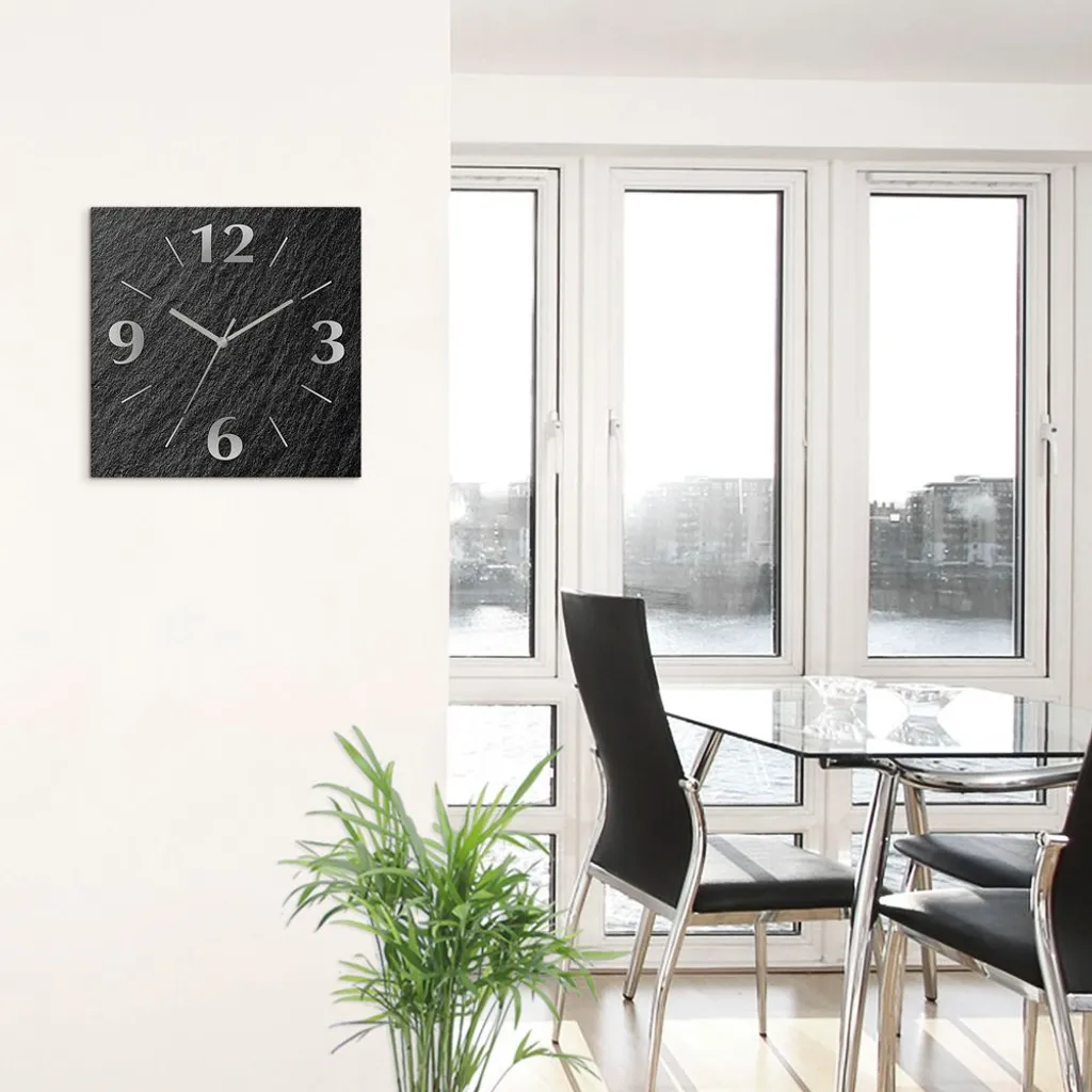 ARTland Wanduhr Auf Alu Quarzuhr - Silberne Zeiger Schieferoptik Größe: 30x30 Cm - Image 3
