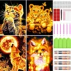 Diamond Painting Set, 4er Tiere Diamond Painting Katze Tiger Fuchs Wolf Bilder Mit Diamond Painting Zubehör (30x40cm)