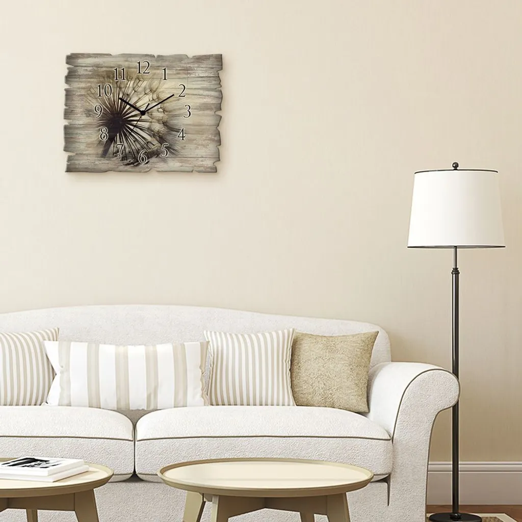 ARTland Holz Wanduhr Quarzuhr - Schwarzer Zeiger Große Pusteblume Größe: 40x30 Cm - Image 2