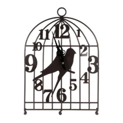 Wanduhr Metall Schwarz Vogel Käfig Vintage-Stil Dekorative Uhr Wanddeko Vogelkäfig-Uhr 29 X 41 Cm