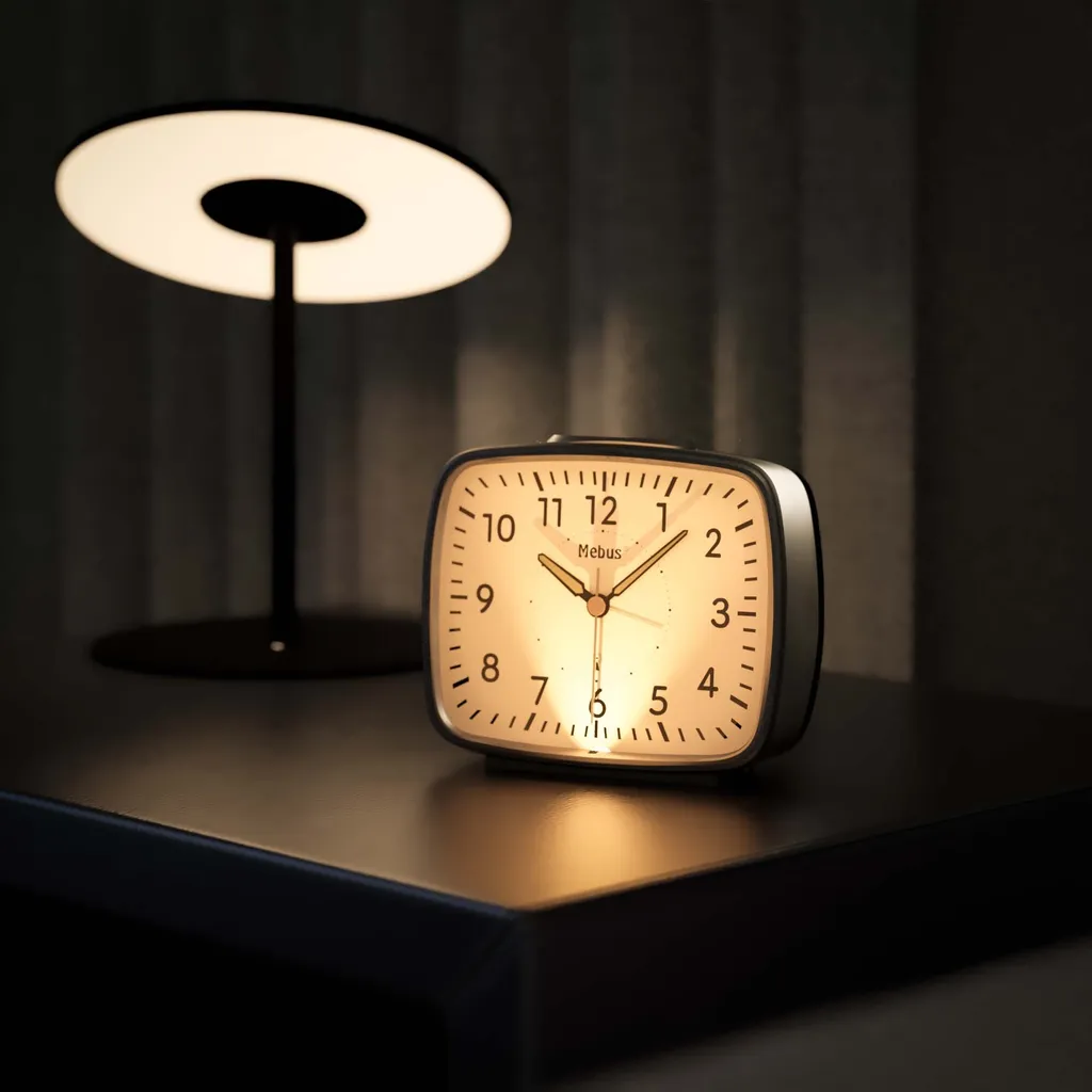 Mebus Funk-Wecker Im Retro-Design / Wecker Stellt Sich Automatisch Auf Sommer Und Winter-Zeit Ein, Designklassiker / Farbe: Silbergrau / Modell: 25362 - Image 6