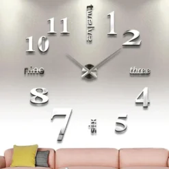 Moderne Mute DIY Große Wanduhr 3D Aufkleber Home Office Decor Geschenk (Silber)