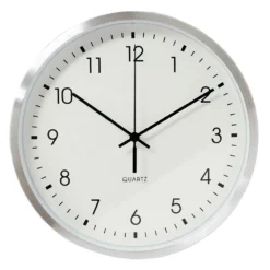 Wanduhr Analog Quartz Ø 25 Cm Ziffernblatt Zahlen Aluminium Silber Rund