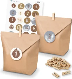 Adventskalender Set 15 Geschenktüten + Klammern + Sticker