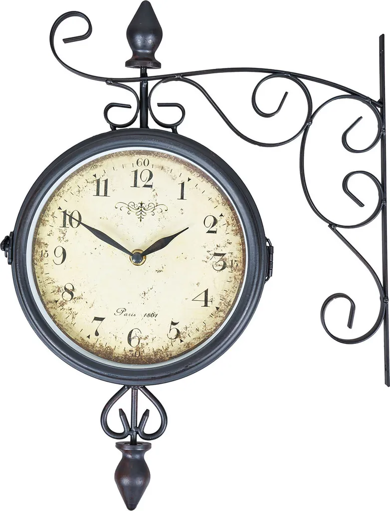 Wanduhr H31cm Metall Doppelseitige Bahnhofsuhr Retro Antik Stil Landhaus - Image 2