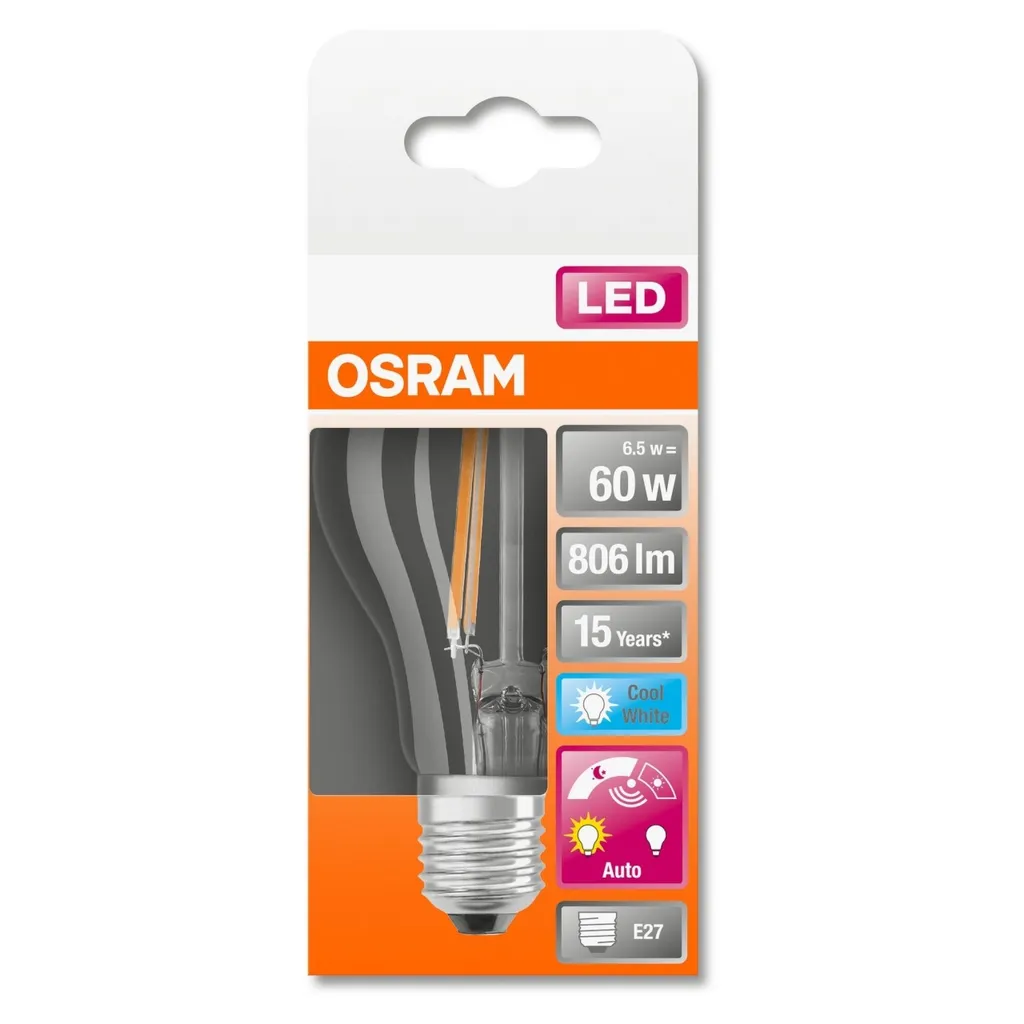 Osram LED Filament Birnenform A60 6,5W = 60W E27 Klar 806lm FS Neutralweiß 4000K Tageslichtsensor - Image 6