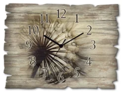 ARTland Holz Wanduhr Quarzuhr - Schwarzer Zeiger Große Pusteblume Größe: 40x30 Cm