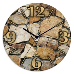 ARTland Glas Wanduhr Quarzuhr - Schwarzer Zeiger Braune Steinwand Größe: 30x30 Cm