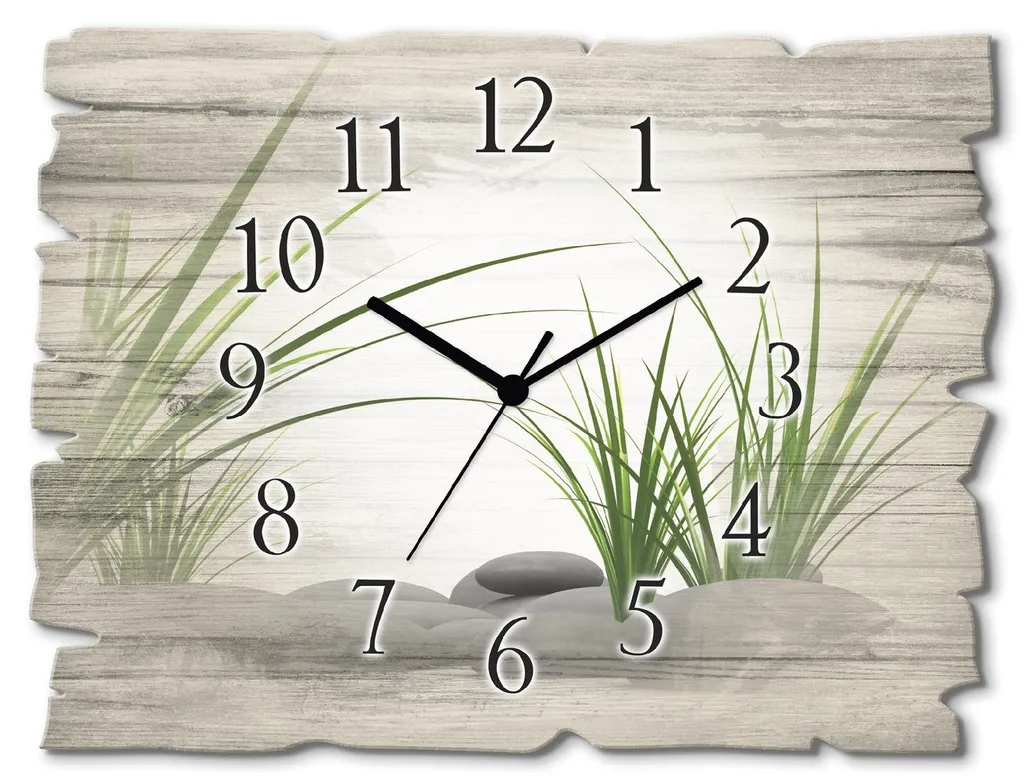 ARTland Holz Wanduhr Quarzuhr - Schwarzer Zeiger 3D Steine Größe: 40x30 Cm