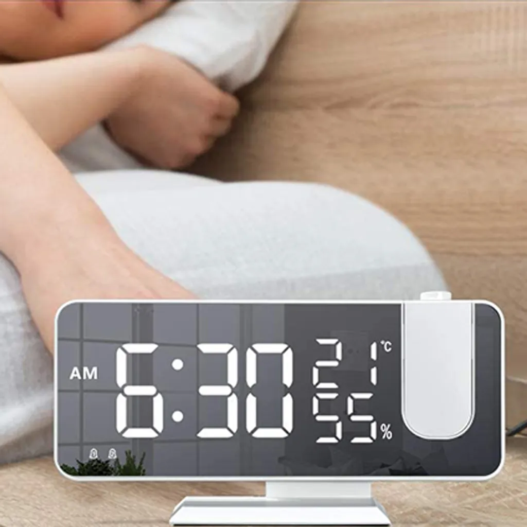 Projektionswecker Für Schlafzimmer Decke Digitaler Wecker Radio Mit USB-Ladeanschlüssen, 7,3 Zoll Großer LED-Bildschirm-Wecker, 4 Dimmer, Dual-Wecker Mit 2 Tönen, Schlummerfunktion, Weiß,White - Image 2
