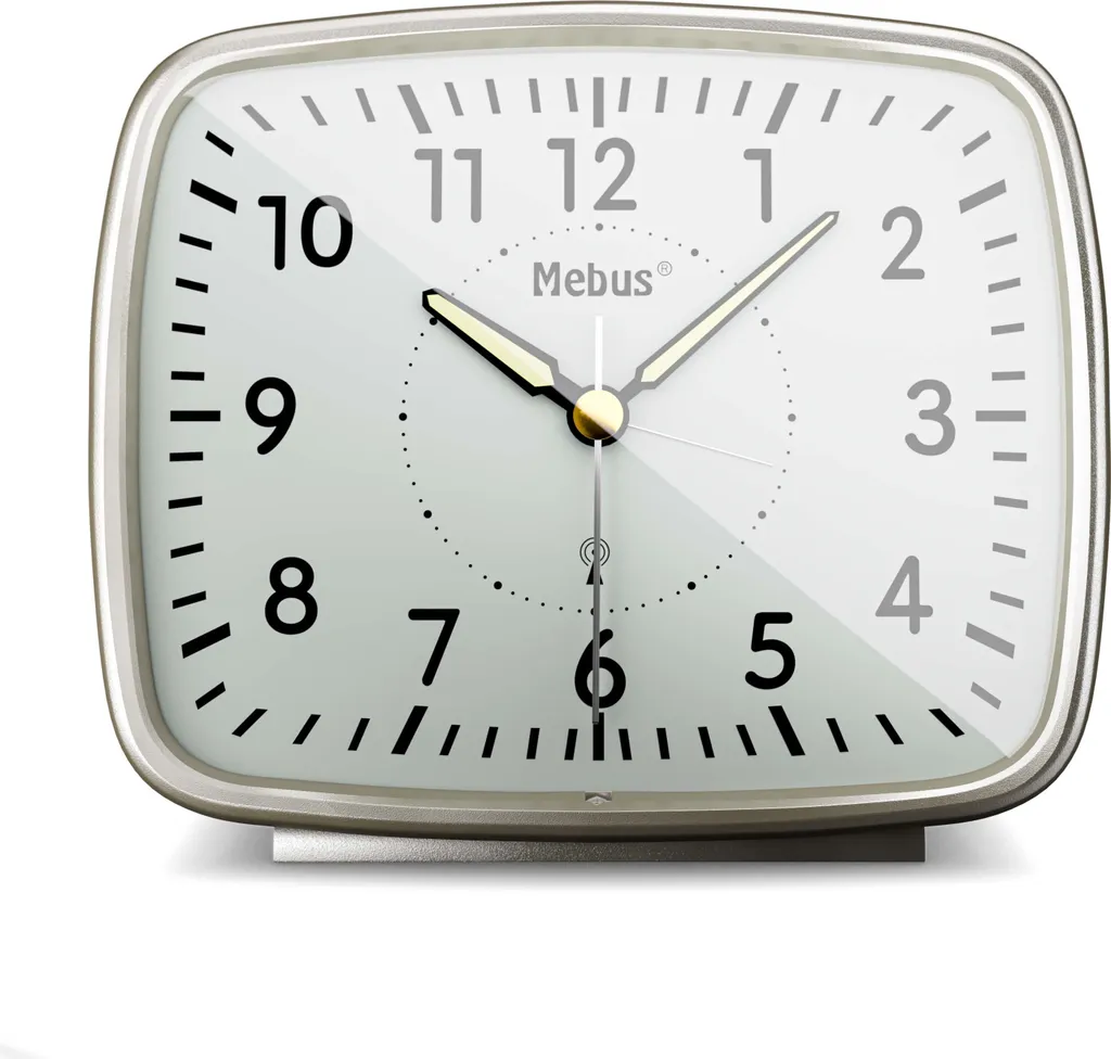 Mebus Funk-Wecker Im Retro-Design / Wecker Stellt Sich Automatisch Auf Sommer Und Winter-Zeit Ein, Designklassiker / Farbe: Silbergrau / Modell: 25362