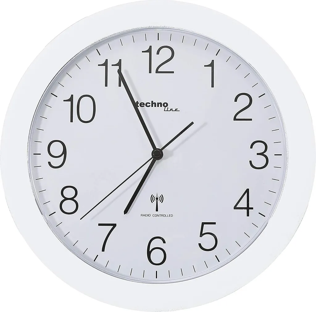 FUNK-UHR WAND-UHR TECHNOLINE WT 8000 WEIß 30CM KÜCHEN-UHR BAHNHOFS-UHR RUND/ Mit Batterie