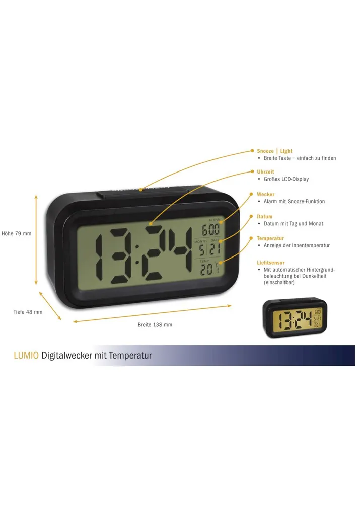TFA Dostmann TFA 60.2018.01 Lumio Digitalwecker Schwarz - Image 2