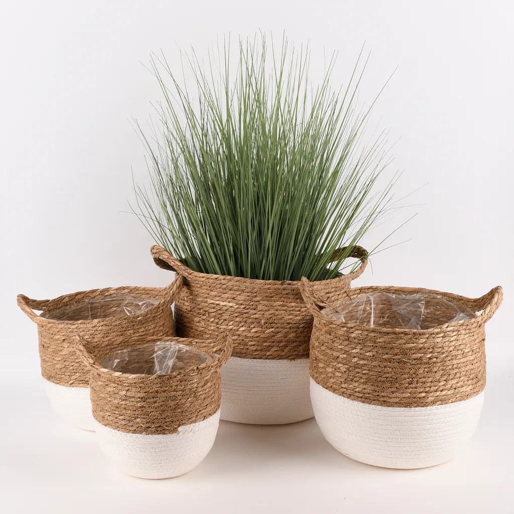 Korb Aus Seegras Zweifarbig Rund Mit Henkeln Natur Weiß Verschiedene Größen, Motiv/Größe:Mittel - Image 7