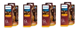 4 X Philips Vintage LED Kerze Flame 2,3W=14W 125lm A+ E14 2000K 15000hrs.