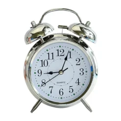 4 Zoll Doppelglockenwecker Metall Glockenwecker Retro Lauter Wecke Für Schlafzimmer Tragbarer Wecker Reisenwecker Kinder Wecker (Silber-)