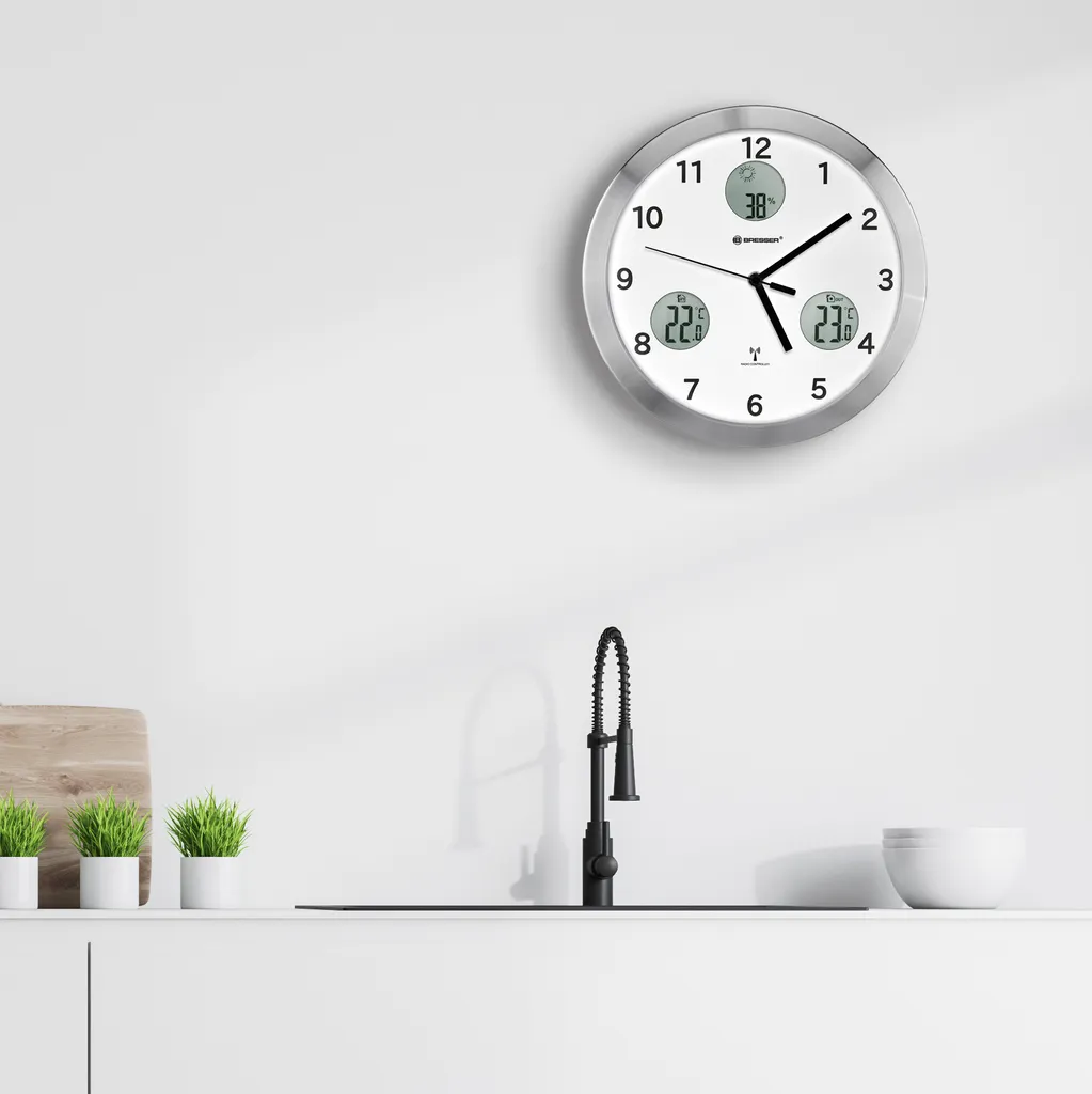 BRESSER MyTime Io Funk-Wanduhr Mit Temperatur- Und Luftfeuchtigkeitsmessung - 30 Cm Durchmesser Farbe: Weiss - Image 5