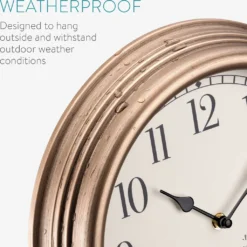 Navaris Outdoor Wanduhr Analog - Mit Thermometer Und Hygrometer Anzeige - 30,5 X 4,9cm - Runde Uhr Zum Aufhängen Ohne Ticken - Deko Garten Wand Uhr