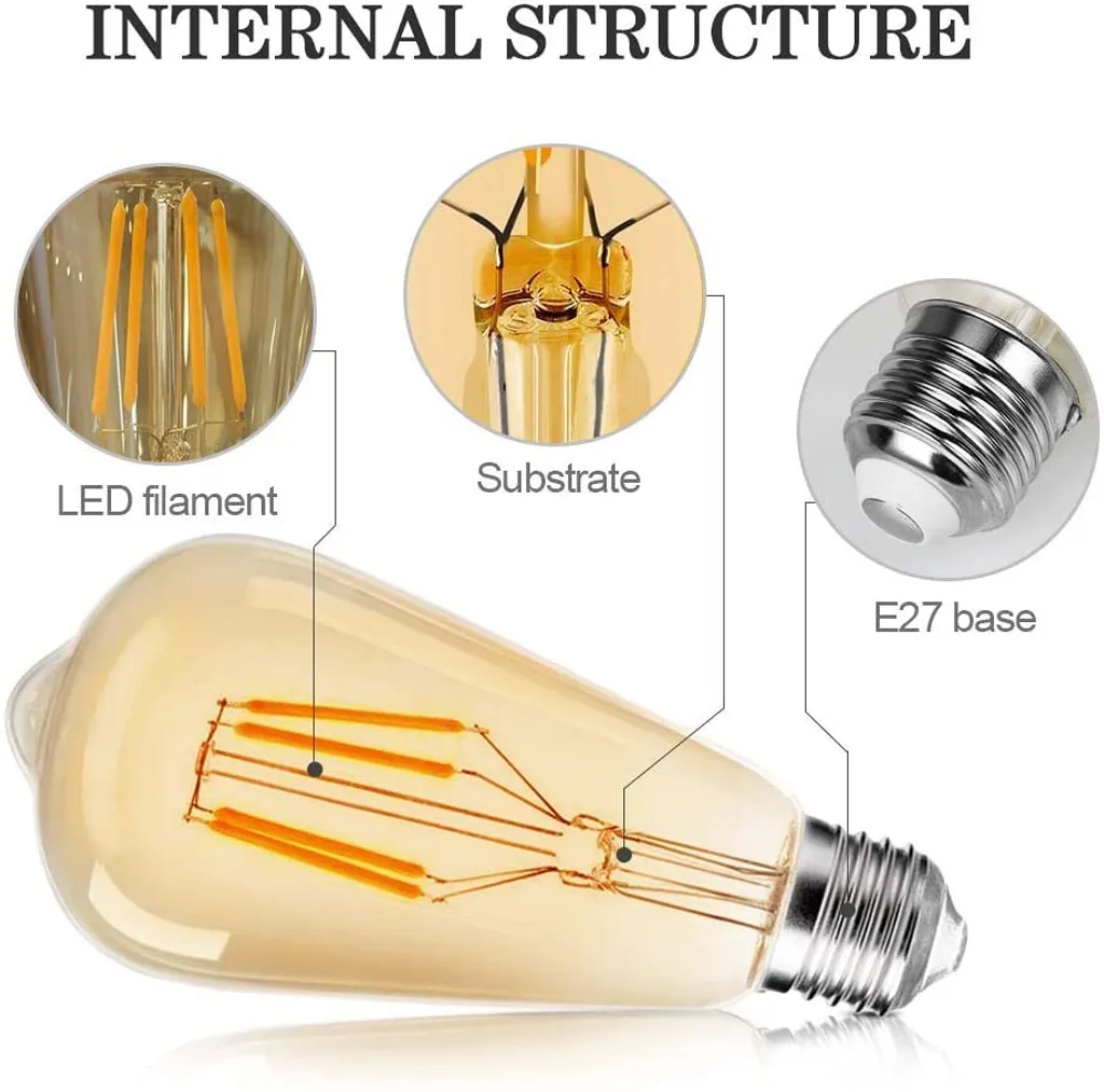 Vintage Glühbirne, LED Glühbirne E27 4W Warm Licht Vintage Antike Glühbirne Retro Filament Lampe Für Nostalgie Und Retro Beleuchtung Im Haus Café Bar Usw - 6 Stück - Image 6