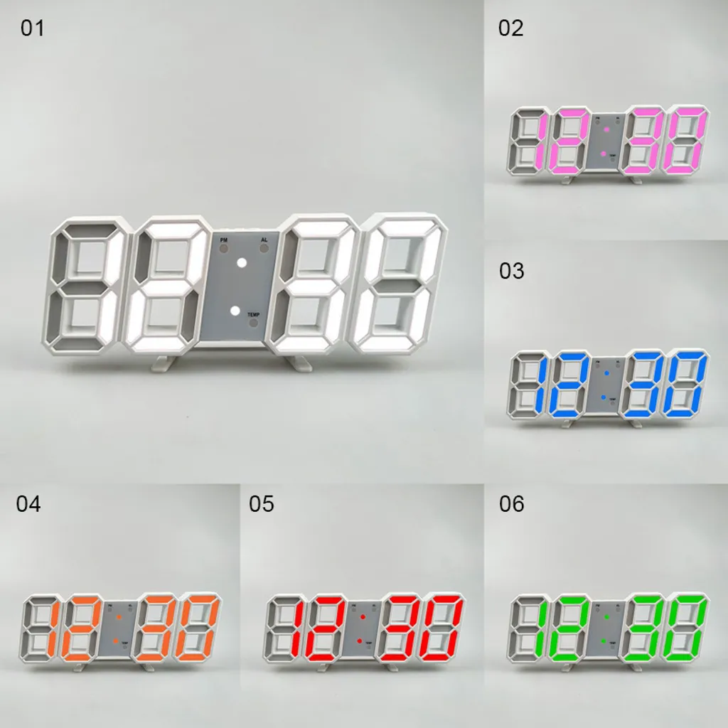 3D LED Digital-Wanduhr, Datum, Uhrzeit, Nachtlicht, Wohnzimmer, Anzeigetisch, Tischuhren, Wecker(weiß,) - Image 3