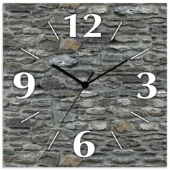 ARTland Wanduhr Auf Alu Funkuhr - Schwarzer Zeiger Schiefermauer Größe: 30x30 Cm