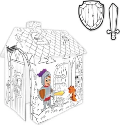 Mochtoys 11123 Malhaus Ritter, Spielhaus, Kartonhaus Mit Türe 78 X 67 X 99 Cm Weiß