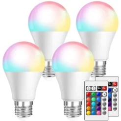 4 Stück 10W E27 LED Glühbirne 16 Farben Dimmbar RGBWW Birne Leuchtmittel Mit Fernbedienung