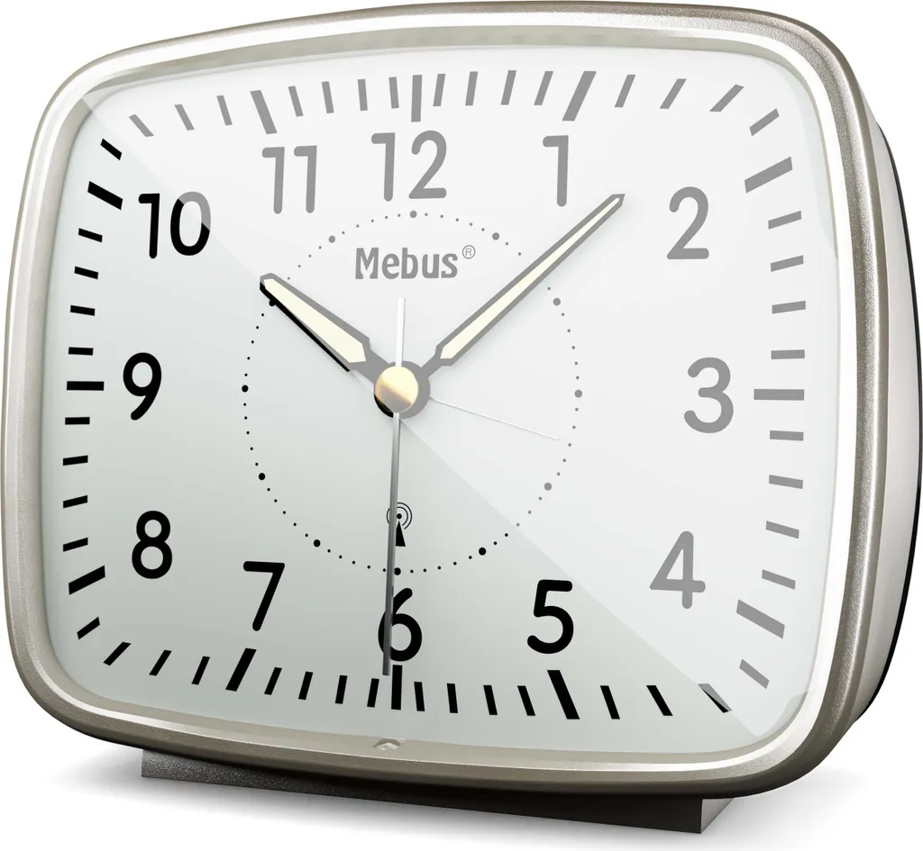 Mebus Funk-Wecker Im Retro-Design / Wecker Stellt Sich Automatisch Auf Sommer Und Winter-Zeit Ein, Designklassiker / Farbe: Silbergrau / Modell: 25362 - Image 4