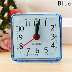 Quadratischer Kristall Kleiner Wecker, Genaue Studentenweckeruhr, Zeiger + Digitaler Wecker, Blau