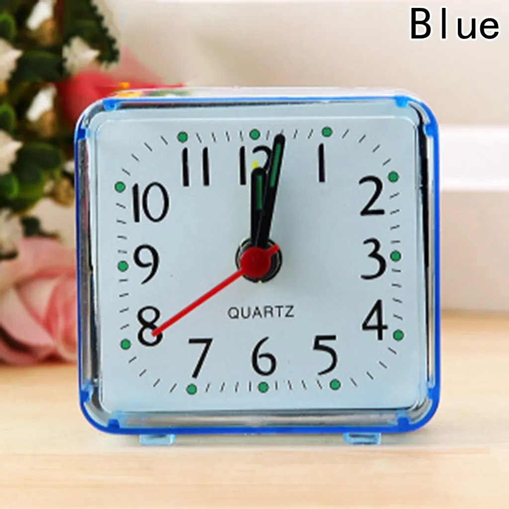 Quadratischer Kristall Kleiner Wecker, Genaue Studentenweckeruhr, Zeiger + Digitaler Wecker, Blau