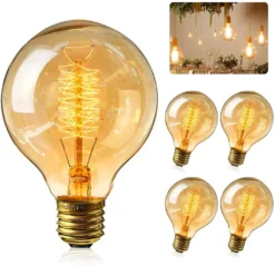 Edison Vintage Glühbirne, Retro Glühbirne Warmweiß E27 40W Vintage Antike Glühbirne Retro Glühfaden Lampe Amber Glas, Ideal Für Nostalgie Und Retro Beleuchtung Café Bar Deko, 4 Stück