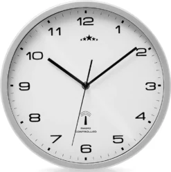 Monzana Wanduhr Funk Automatische Zeitumstellung Geräuscharm Quarzuhrwerk Analog 31cm Indoor Funkuhr Uhr Modern Weiß Silber