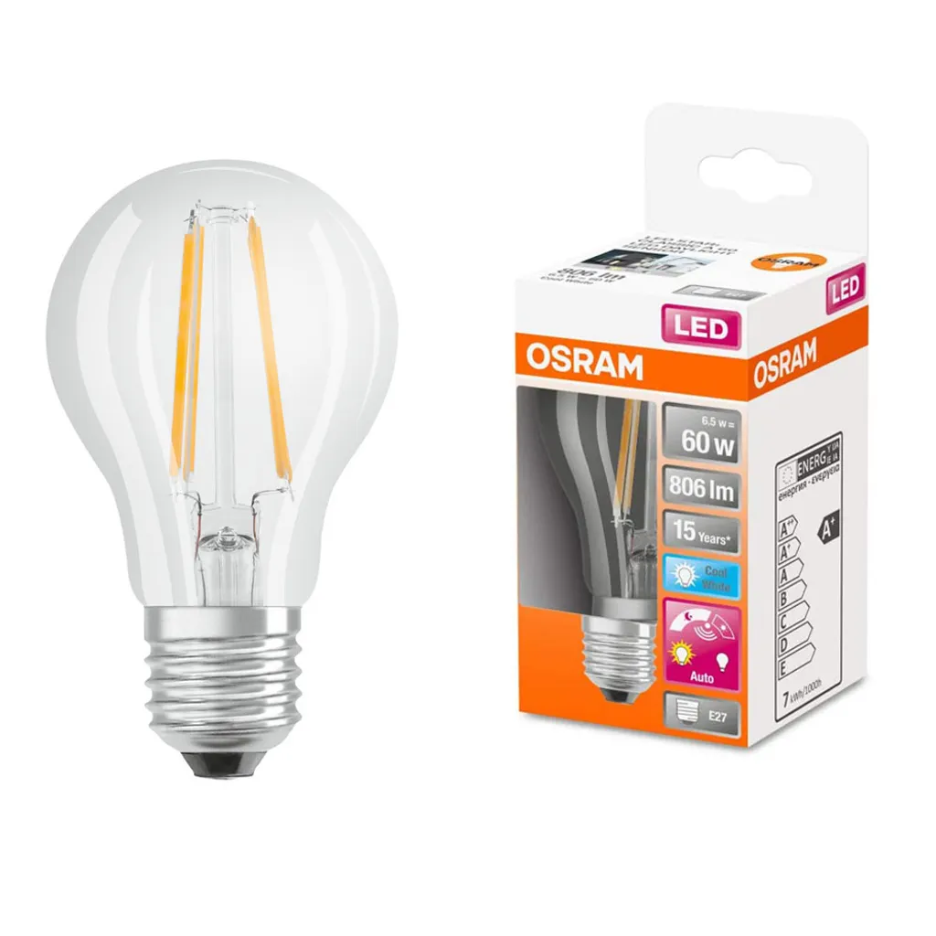 Osram LED Filament Birnenform A60 6,5W = 60W E27 Klar 806lm FS Neutralweiß 4000K Tageslichtsensor - Image 4