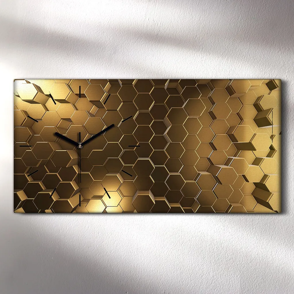 Küchenuhr Bürouhr Leinwand Uhr Geräuschlos 60x30 Abstrakte Kunst Hexagone - Schwarze Hände - Image 2
