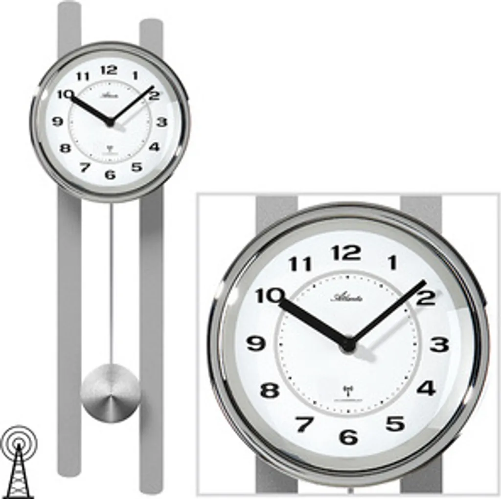Atlanta 5105/19 Wanduhr Funk Funkwanduhr Mit Pendel Silbern Pendeluhr - Image 2
